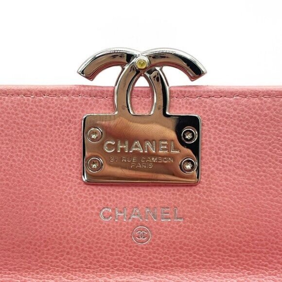 Authentic CHANEL CC Lambskin Quilted Box Flap Wallet on Chain Pink Shoulder WOC - Picture 8 of 14